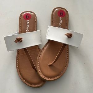 White and tan faux leather sandals!